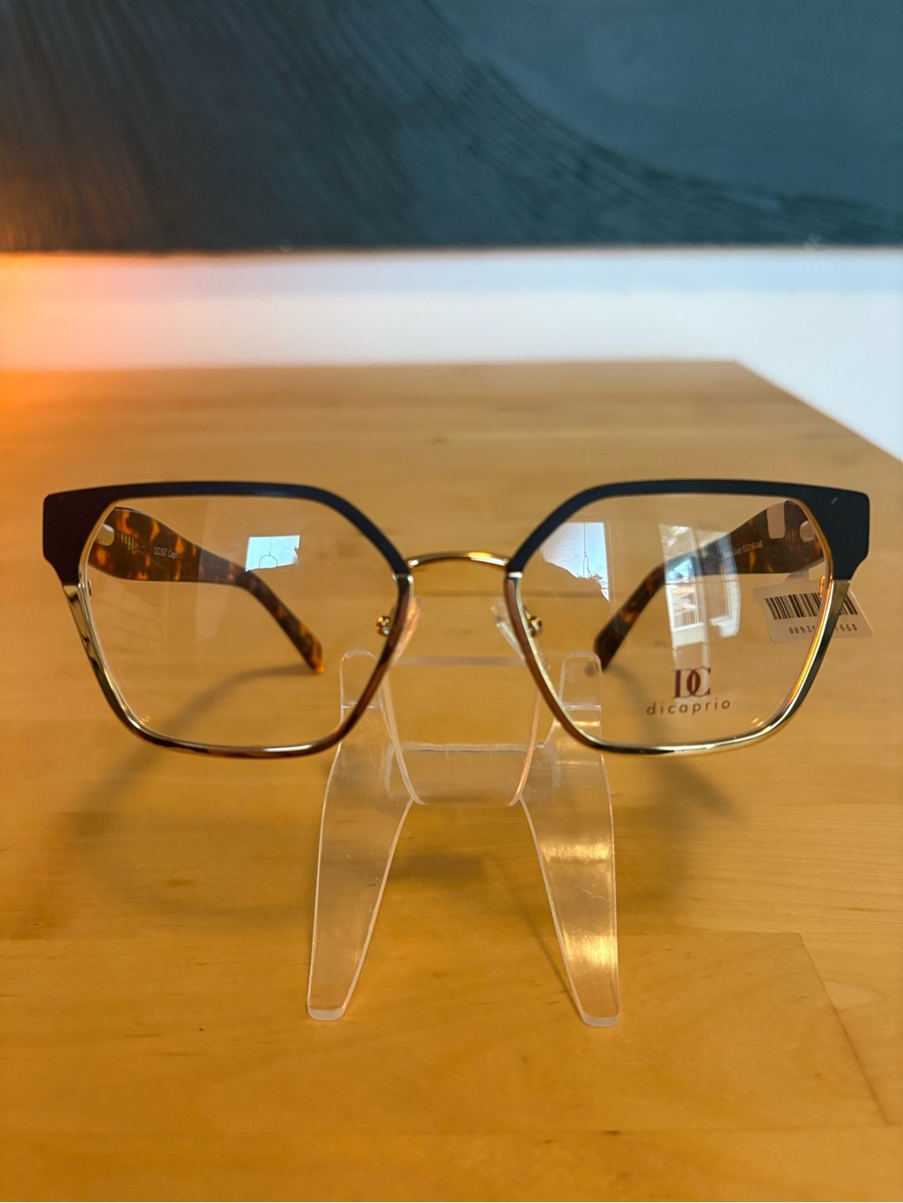 DiCaprio Geometric Metal Eyeglasses Black Gold Tortoise DC 357 53-18-140 NWT
